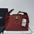 Chanel 25c AS5293 Borsa a secchiello Hobo Vintage piccola con coulisse in pelle di vitello granata Rosso