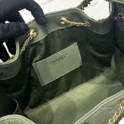 Chanel 25c AS5293 Borsa a secchiello Hobo Vintage piccola con coulisse in pelle di vitello granata Verde