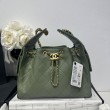 Chanel 25c AS5293 Borsa a secchiello Hobo Vintage piccola con coulisse in pelle di vitello granata Verde