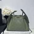 Chanel 25c AS5293 Borsa a secchiello Hobo Vintage piccola con coulisse in pelle di vitello granata Verde