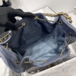Chanel AS5293, borsa a secchiello con coulisse piccola Hobo Vintage, pelle di daino blu