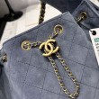 Chanel AS5293, borsa a secchiello con coulisse piccola Hobo Vintage, pelle di daino blu