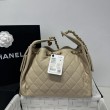 Chanel AS5293 Borsa a secchiello piccola Hobo Vintage con coulisse in pelle di vitello granata albicocca