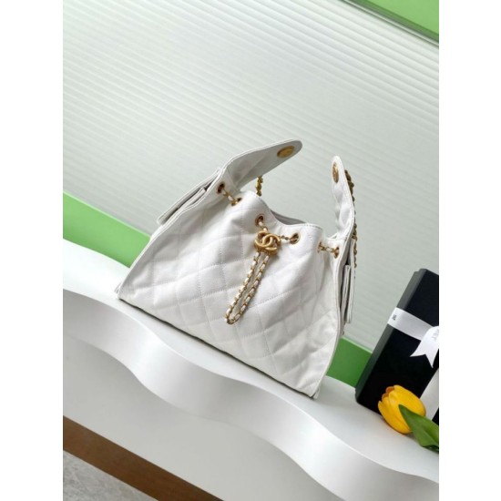 Chanel AS5293 Borse Firmate Replica a secchiello piccola Hobo Vintage con coulisse in pelle di vitello granata Bianco