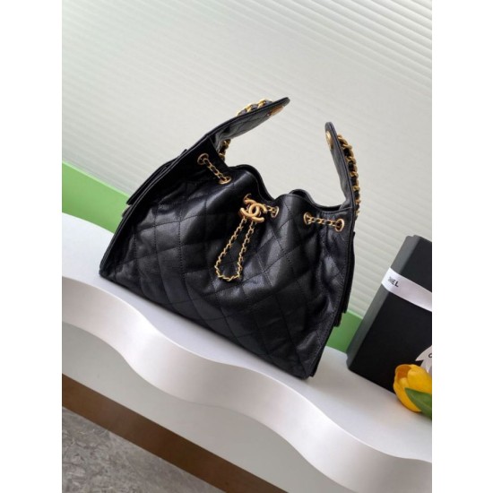 Chanel AS5293 Borse Replica a secchiello piccola Hobo Vintage con coulisse in pelle di vitello granata nera