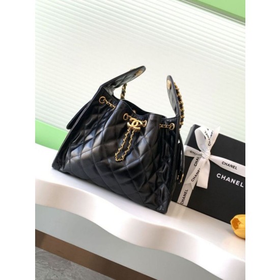 Chanel AS5293 Borsa a secchiello piccola Hobo Vintage con coulisse in vacchetta nera