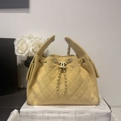 Replica qualità specchio Chanel AS5293, borsa a secchiello con coulisse piccola Hobo Vintage, pelle di daino gialla