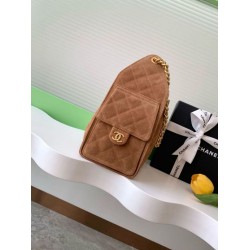 Chanel AS5293 Borse Imitazioni a secchiello piccola Hobo Vintage con coulisse in pelle scamosciata marrone