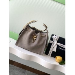 Chanel AS5293 Borse Replica Alta Qualità a secchiello piccola Hobo Vintage con coulisse in pelle scamosciata viola chiaro