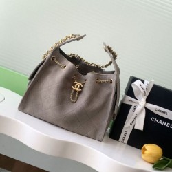 Replica qualità specchio Chanel AS5293 Borse  Alta Qualità a secchiello piccola Hobo Vintage con coulisse in pelle scamosciata viola chiaro