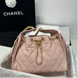 Chanel AS5293 Borse Imitazioni a secchiello piccola Hobo Vintage con coulisse in pelle di vitello granata rosa
