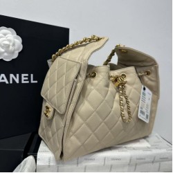 Replica Chanel AS5293 Borsa a secchiello piccola Hobo Vintage con coulisse in pelle di vitello granata albicocca Imitazioni Replica qualità specchio Chanel AS5293 Borsa a secchiello piccola Hobo Vintage con coulisse in pelle di vitello granata albicocca