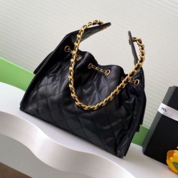 Replica Chanel AS5293 Borse a secchiello piccola Hobo Vintage con coulisse in pelle di vitello granata nera Imitazioni Replica qualità specchio Chanel AS5293 Borse a secchiello piccola Hobo Vintage con coulisse in pelle di vitello granata nera