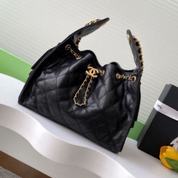 Replica qualità specchio Chanel AS5293 Borse  a secchiello piccola Hobo Vintage con coulisse in pelle di vitello granata nera