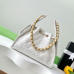Replica Chanel AS5293 Borse Firmate a secchiello piccola Hobo Vintage con coulisse in pelle di vitello granata Bianco Imitazioni Replica qualità specchio Chanel AS5293 Borse Firmate a secchiello piccola Hobo Vintage con coulisse in pelle di vitello granata Bianco