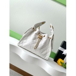 Chanel AS5293 Borse Firmate Replica a secchiello piccola Hobo Vintage con coulisse in pelle di vitello granata Bianco