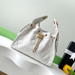 Replica qualità specchio Chanel AS5293 Borse Firmate  a secchiello piccola Hobo Vintage con coulisse in pelle di vitello granata Bianco