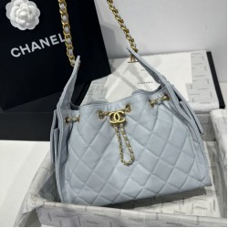 Replica qualità specchio Chanel 25c AS5293 Borsa a secchiello Hobo Vintage piccola con coulisse in pelle di vitello granata Blu