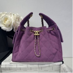 Replica qualità specchio Chanel 25c AS5293 Bora Pari all'originale replica a secchiello Hobo Vintage piccola con coulisse Denim Viola