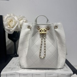 Replica qualità specchio Zaino Chanel 25B Medio in Vitello Granato Bianco AS5600