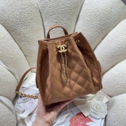 Replica qualità specchio Zaino Chanel 25B Medio in Vitello Granato Marrone AS5600
