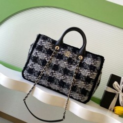 Replica qualità specchio Imitazioni borse griffate Shopping Chanel 25N AS5689 in Tweed Agnello Coco Neige Nero