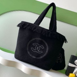 Replica qualità specchio Borsa Tote Chanel Coco Beach con Borsa Piccola Agnello Nero