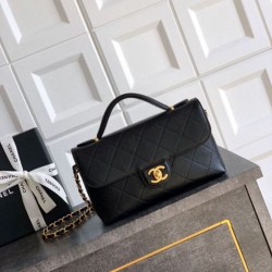 Replica qualità specchio Borsa Tote Chanel 25k Classica con Patta Caviar Pelle di Vitello Nera Hardware Oro