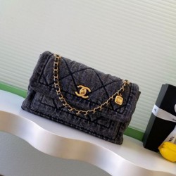 Replica qualità specchio Borsa Maxi con Patta Chanel Denim Lavato AS5734 Blu