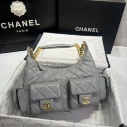 Replica qualità specchio Bora Pari all'originale replica a tracolla Chanel 25C Matelasse Hobo AS5339 AS5302 Grigio
