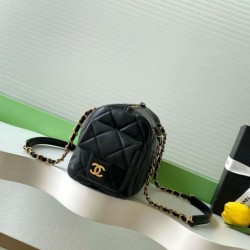 Replica qualità specchio Borsa bowling piccola Chanel AS5792 Pelle di agnello Nero