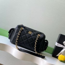 Replica qualità specchio Borsa bowling piccola Chanel AS5792 Pelle di agnello Nero