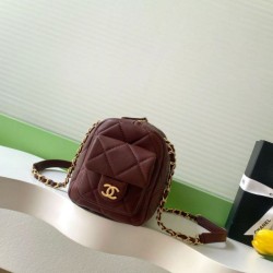 Replica Borse bowling piccola Chanel AS5792 Pelle di agnello Bordeaux Imitazioni Replica qualità specchio Borse bowling piccola Chanel AS5792 Pelle di agnello Bordeaux