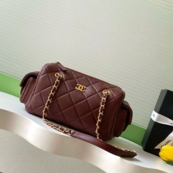 Replica qualità specchio Borse  bowling piccola Chanel AS5792 Pelle di agnello Bordeaux
