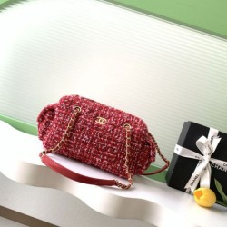 Replica qualità specchio Borsa bowling piccola Chanel in tweed AS5792 Pelle di vitello Nero