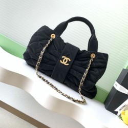 Replica qualità specchio Borsa  1:1 a fiocco Chanel 25K Pelle di vitello AS5851 Nero