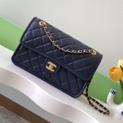 Replica qualità specchio Qualità superiore replica Sweet Flap Chanel 24K Pelle di vacchetta oliata e cerata AS5145 Blu