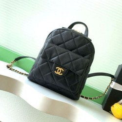 Replica qualità specchio Zaino Chanel 25K Pelle di vitello granata AS5793 Nero
