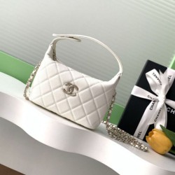 Replica qualità specchio Pochette Chanel 25S con catena Pelle di vitello granata AP4747 Bianco