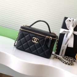 Replica qualità specchio Qualità superiore replica a tracolla Chanel 25C Vanity con catena AP4404 Nero