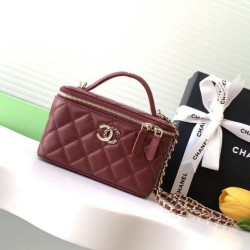 Replica qualità specchio Imitazioni borse griffate a tracolla Chanel 25C Vanity con catena AP4404 Borgogna