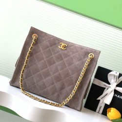 Replica qualità specchio Borsa tote Chanel grande con tracolla a catena AS5303 Scamosciato Grigio