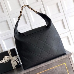 Replica Borse hobo Chanel Maxi AS5839 Pelle di vitello nera Imitazioni Replica qualità specchio Borse hobo Chanel Maxi AS5839 Pelle di vitello nera