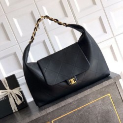Replica qualità specchio Borsa hobo Chanel AS5838 Pelle di vitello nera