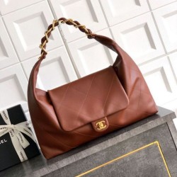 Replica qualità specchio Borsa hobo Chanel AS5838 Pelle di vitello marrone