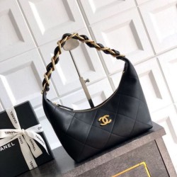Replica qualità specchio Borsa Hobo Chanel Piccola AS5837 Pelle di Vitello Nera