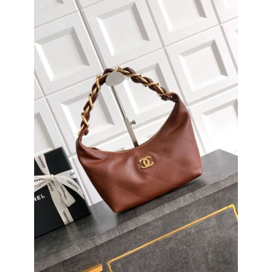 Replica Borsa Hobo Chanel Piccola AS5837 Pelle di Vitello Marrone Imitazioni Replica qualità specchio Borsa Hobo Chanel Piccola AS5837 Pelle di Vitello Marrone