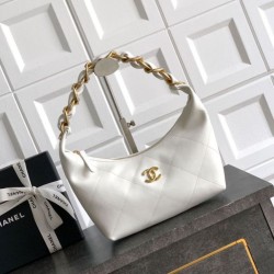 Replica qualità specchio Borse Imitazioni Hobo Chanel Piccola AS5837 Pelle di Vitello Bianca