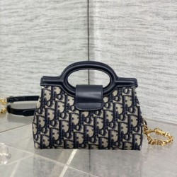 Replica qualità specchio Mini borsa a mano Dior Jolie Dior Oblique jacquard S3123 Blu