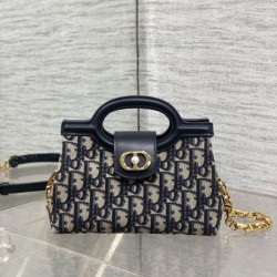 Replica qualità specchio Mini borsa a mano Dior Jolie Dior Oblique jacquard S3123 Blu